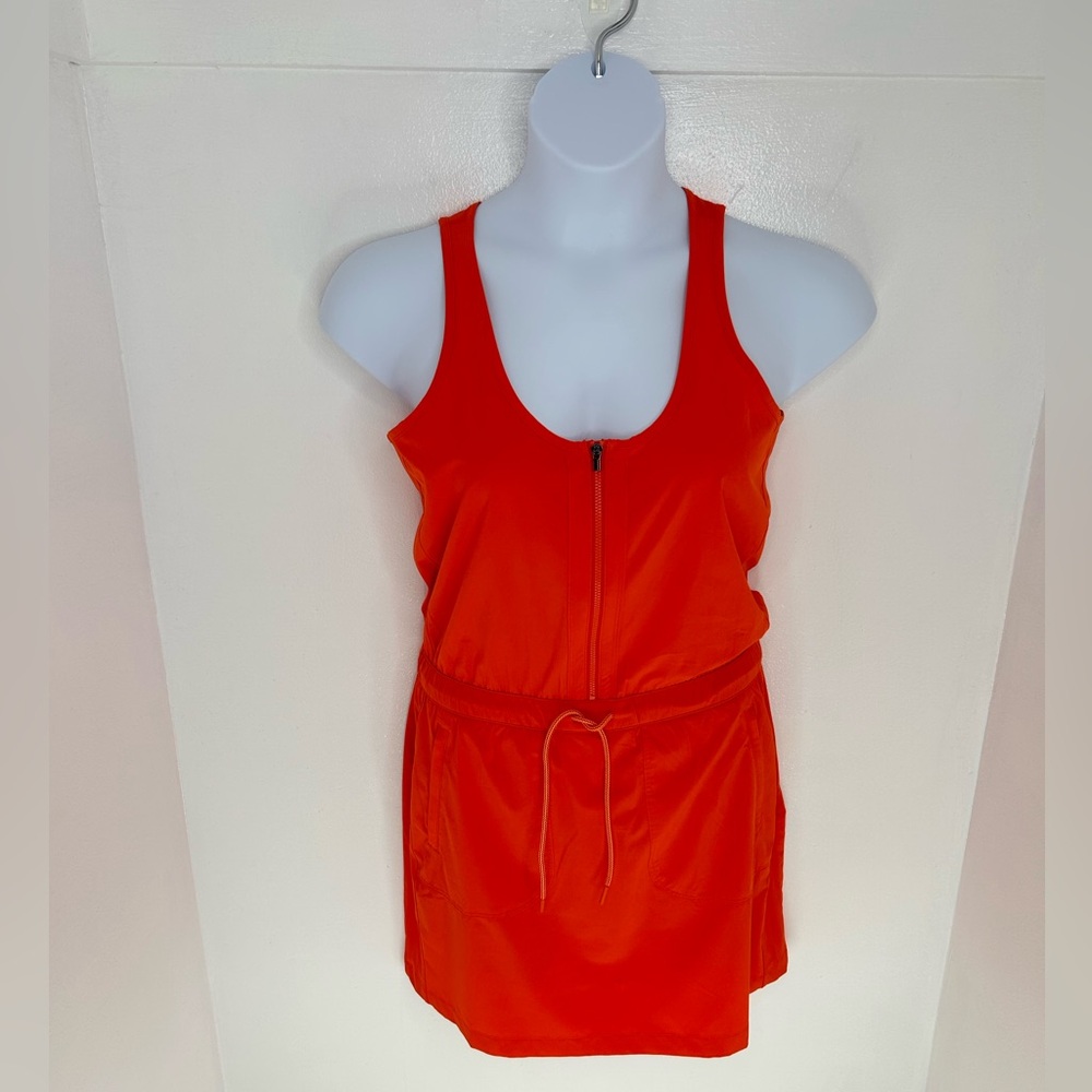 Athleta Expedition‎ Dress Size 4 Orange Built in Shorts Cinch Waist Minimalist - Picture 2 of 15